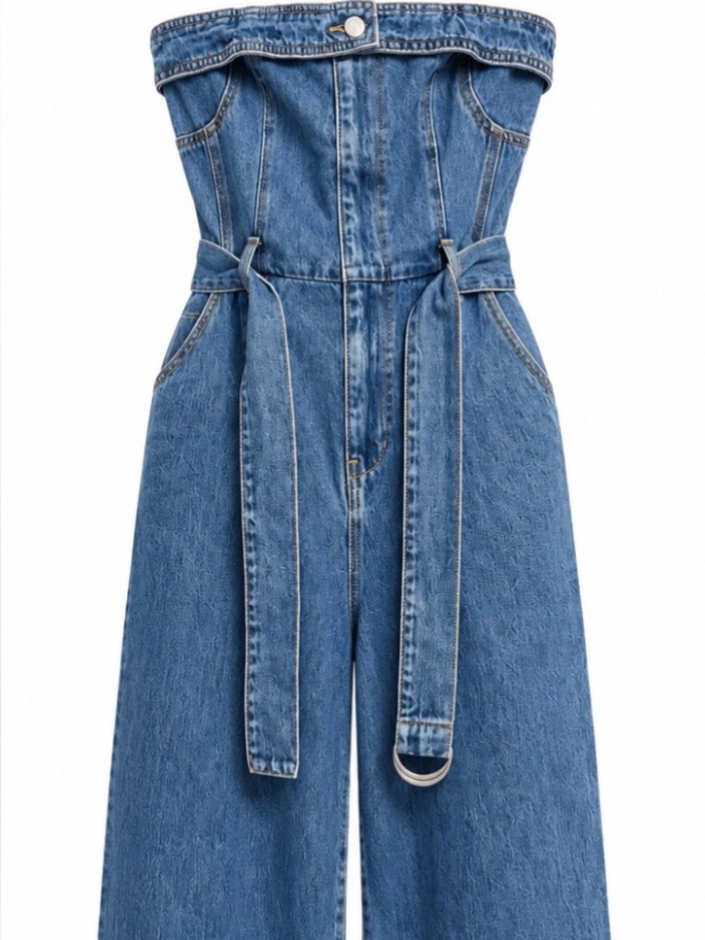 Forever 21 Blue Wide-Leg High-Rise Jumpsuit with D-Ring Belt